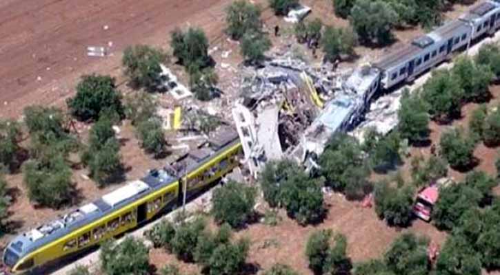 ইতালিতে দুই ট্রেনের মুখোমুখি সংঘর্ষ।। নিহত ১২