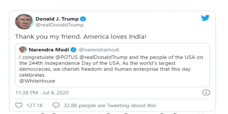 চিনের সঙ্গে বিবাদে ভারতের পাশে থাকার সুস্পষ্ট বার্তা দিলেন মার্কিন প্রেসিডেন্ট ট্রাম্প॥